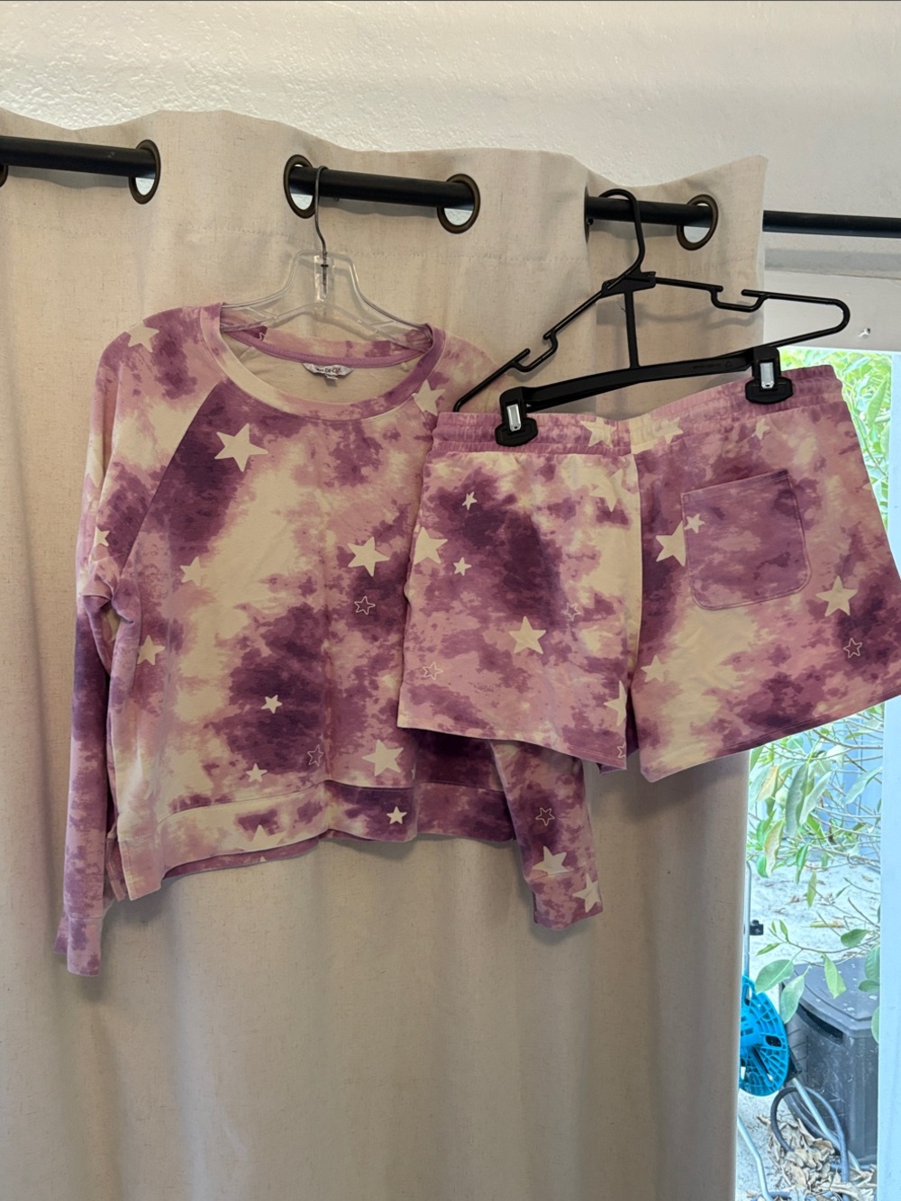 Purple Star Tie-Dye Lounge Set - Long Sleeve Top & Shorts